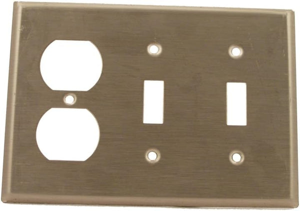 Leviton 84021-40 Standard Size, 302 Stainless Steel, 3-Gang 2-Toggle 1-Duplex Wallplate