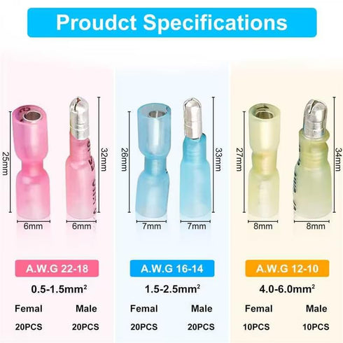 EEEkit 100pcs Heat Shrink Bullet Connectors, Female & Male Bullet Butt Crimp Terminals Assortment Kit for Automotive