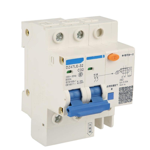 Oumefar Circuit Breaker, RCCB 2P + N Leakage Protection 32A Miniature Disconnect Switch, 30mA High Sensitivity RCD