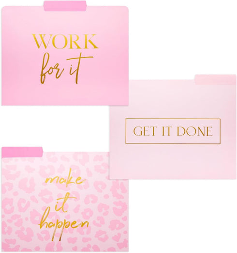Paper Junkie 12 Pack Pink Leopard Decorative File Folders, Cute Gold Foil Print Office Supplies, Letter Size with 1/3