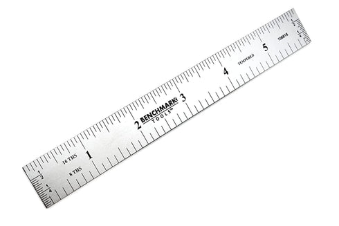 Benchmark Tools 106616 6 Rigid Woodworking Ruler with End Grads Satin Chrome Finish 1/8th and 1/16th Grads Hardened Stainless Steel