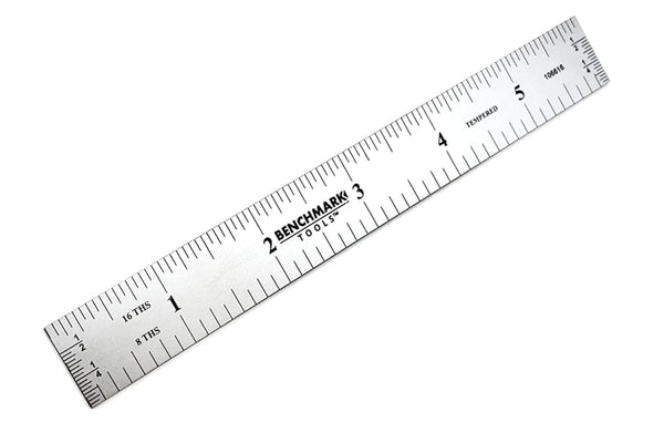 Benchmark Tools 106616 6 Rigid Woodworking Ruler with End Grads Satin Chrome Finish 1/8th and 1/16th Grads Hardened Stainless Steel