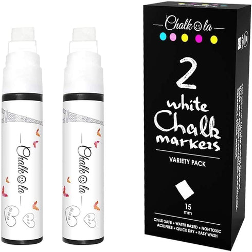 White Jumbo Chalk Markers - 15mm Window Markers | Pack of 2 for Cars, Chalkboard, Glass, and More