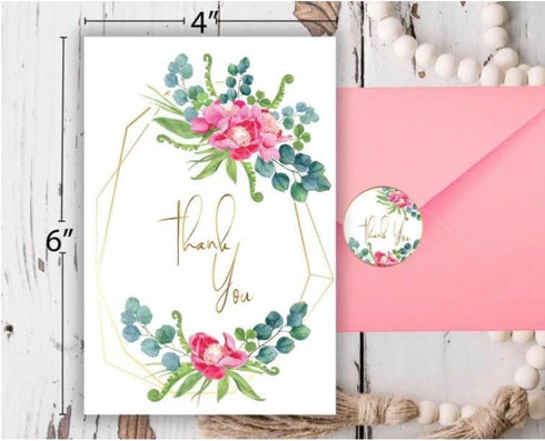 WHOLISTIC JOY 48 Set Thank You Cards Bulk with Envelopes & Stickers Eucalyptus Greenery, Gold Foil, Blank Inside
