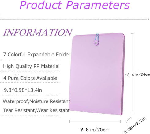 Vertical Expanding Accordion Folder with 7 Pockets, A4 Letter Size Document Wallet Organizer Bag, Pink with Elastic