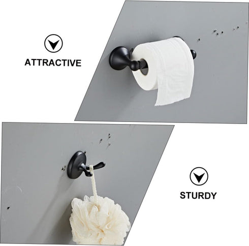 1Set WOONEKY Retro Black Towel Rack Stainless Steel Towel Ring for Bathroom Kitchen Vintage Design Towel Holder