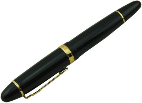 Jinhao 159 Fountain Pen Medium Black Lacquer with Gold Trim, Heavy with Pen Pouch & Refill Ink Converter