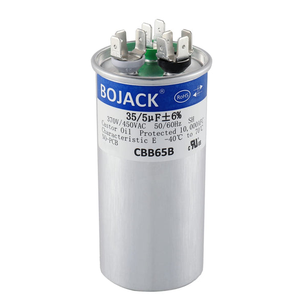 BOJACK 35+5uF 370V/440V CBB65 Dual Run Circular Start Capacitor, 35 5 MFD ±6% for AC Motor Run or Fan Start