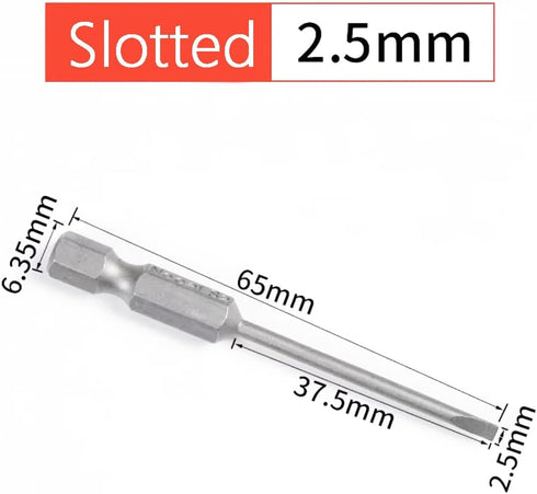 SL2.5 Slotted Screwdriver Bits, 1/4 Inch Hex Shank 2inch Length S2 Power Tool, Magnetic, Flat Head, 10Pcs by NACX