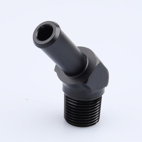 3/8" NPT Male to 1/2" Hose Barb Fitting Adapter, 45 Degree Aluminum Black for 8AN Hose