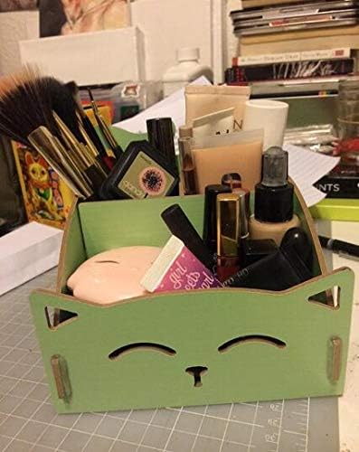 DIY Cat Storage Artwork, Green Cosmetic Collection Pen Pencil Holder Organizer for Desk