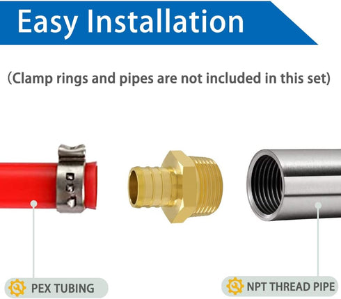 Hooshing 5 Pack Brass Crimp Fitting, 3/4 Inch x 3/4 Inch NPT Male Adapter