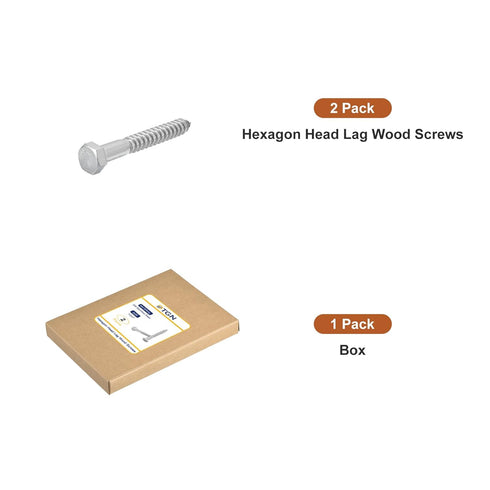 2 Pack 1/2" x 4" Hex Lag Bolts for Woodworking, 304 Stainless Steel Partial Thread Hexagon Head Screws