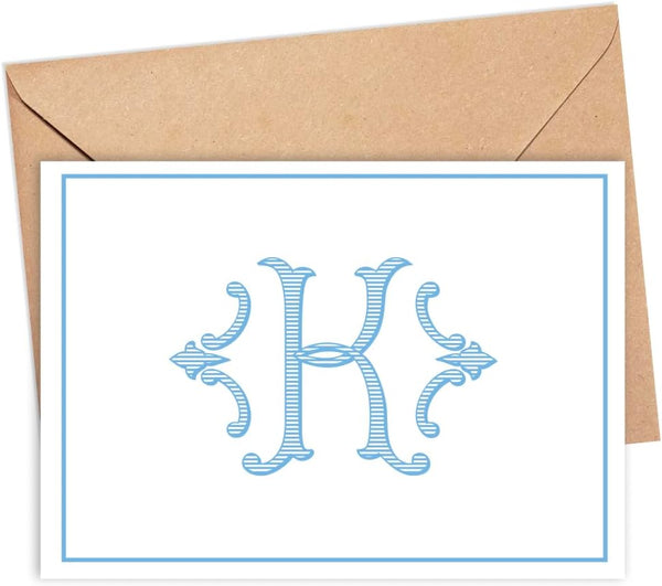 Designing Moments Monogram Note Cards, Personalized Monogrammed Stationery, Single Letter Monogram, Folded Blank Cards,