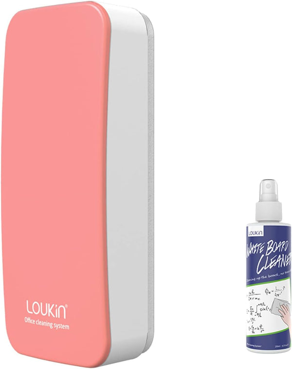 loukin Magnetic Dry Erase Eraser with 3.4 fl oz Whiteboard Cleaner, for Classroom, Home & Office Use (Pink)