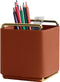 Leather Pencil Holder Desktop Organizer, Iron Art Makeup Brush Remote Control Storage Box for Desk, Brown