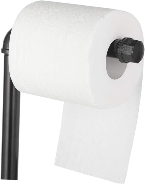 Gatuida Farmhouse Style Standing Paper Towel Rack Black Iron Pipe Toilet Tissue Holder with Capacity for Bathroom