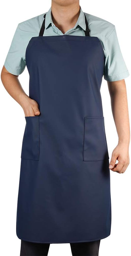 Waterproof Rubber Vinyl Apron with 2 Pockets | Lab Apron for Dishwashing, Grooming Blue