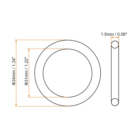 uxcell Silicone O-Rings, 34mm OD 31mm ID 1.5mm Width VMQ Seal Gasket for Compressor Valves Pipe Repair, White, Pack of 10