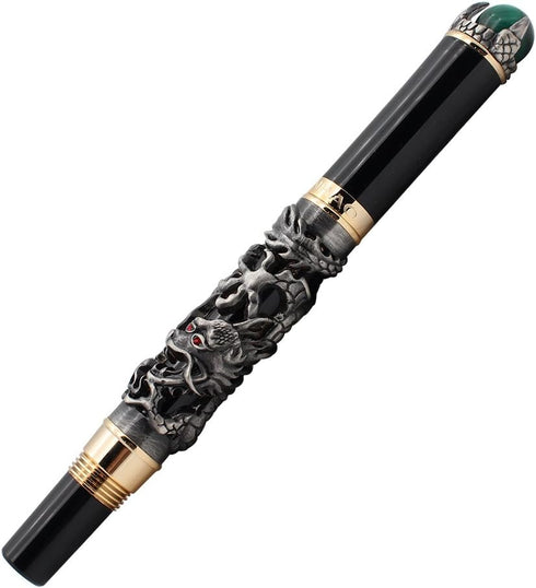 Gullor Retro Culture Jinhao Rollerball Pen, 3D Dragon King Play Pearl Pattern, Grey