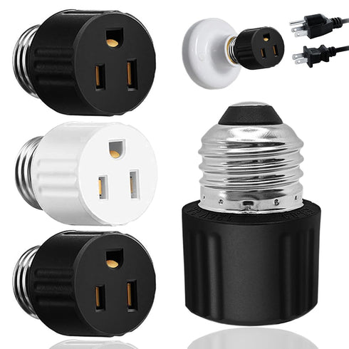 3 Packs 3 Prong Light Socket to Plug Adapter, E26/E27 Light Socket Outlet, Polarized Light Socket Splitter for Garage