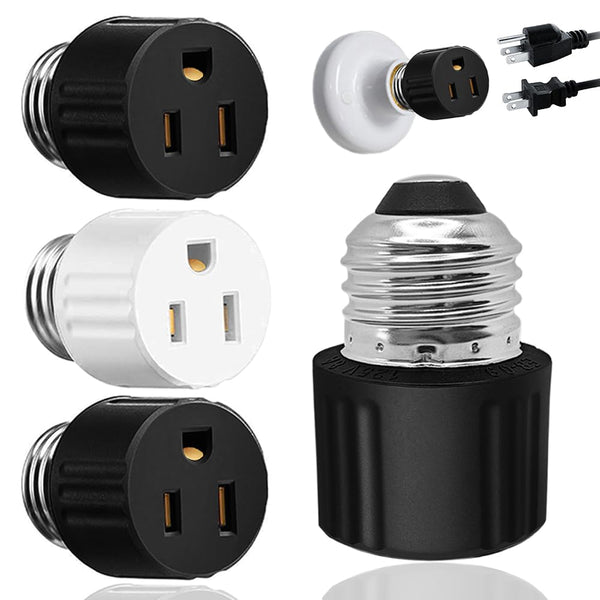 3 Packs 3 Prong Light Socket to Plug Adapter, E26/E27 Light Socket Outlet, Polarized Light Socket Splitter for Garage