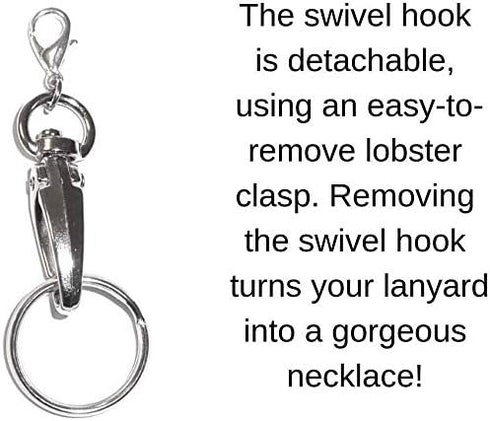 Hidden Hollow Beads Interchangeable Snap Button Lanyard, Women's Stainless Steel Chain ID Badge Holder