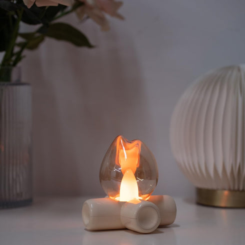 Jidofree Campfire Lamp, LED Flame Effect Table Lamp, Warm Atmosphere Night Light for Bedroom Bedside, Living Room, Bar