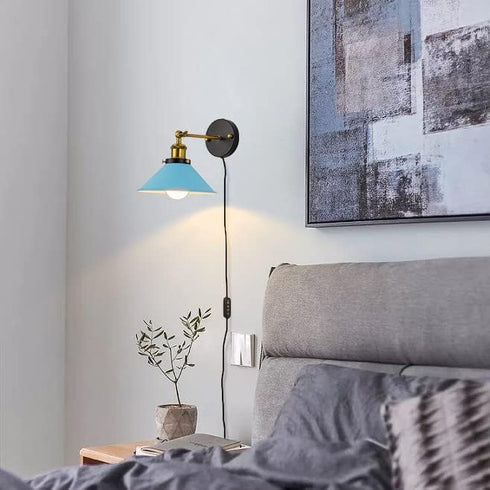 5.9ft Dimming 1 Pack Remote Control Lamp Macaron Blue Metal Wall Sconce Adjustable Angle Wall Lamp Lighting Fixture