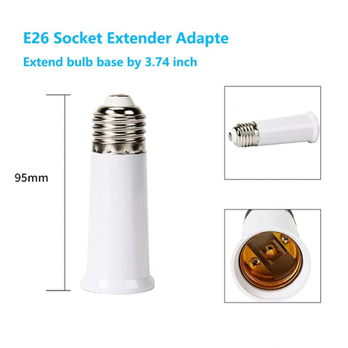 E26 Socket Extender, E26 to E26 Standard Medium Base, 3.7 inch Extension Socket Adapter (3 Pack)