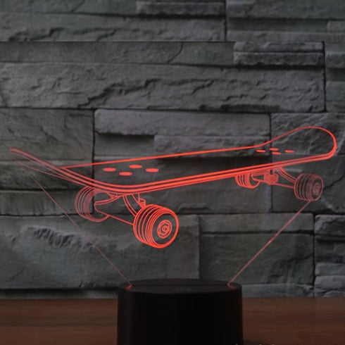 BVAZTVP 3D Light,7 Skateboard LED Table Desk Lamp,Optical Illusion Night Colors Change with USB Charge Touch Control
