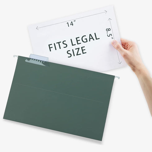 HERKKA 30 Pack Hanging File Folders, Legal Size, Heavy Duty 0 Inch Expansion, Green, Adjustable Tabs for Bulky Files