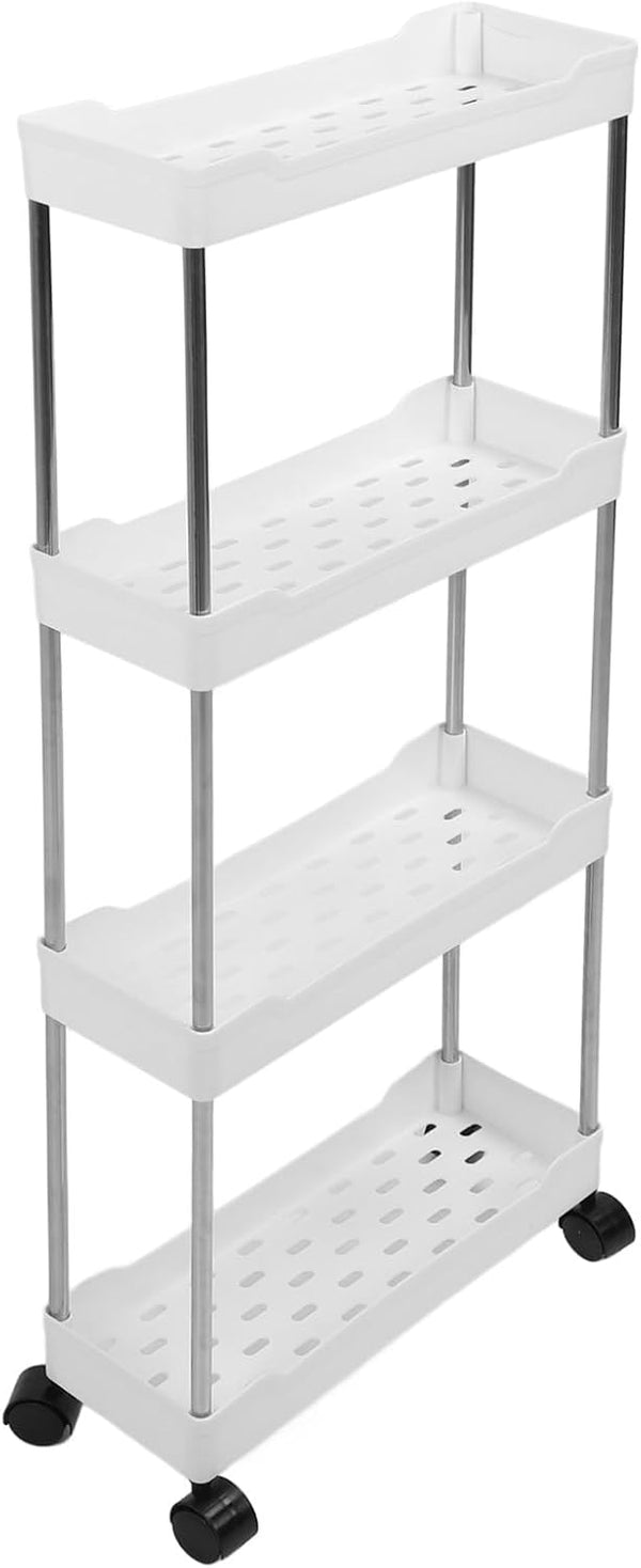 OEBUAFI 4 4 Tier Slim Storage Cart, Rolling Utility Cart with Easy Glide Wheels and Side Hooks for Kitchen Bathroom