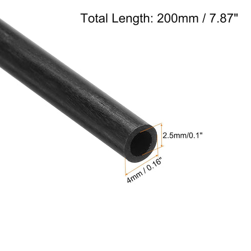 uxcell 4Pcs Carbon Fiber Tube 2.5 x 4 x 200mm Pultruded Carbon Fiber Tubing for RC Airplane Kite Wing Tube Quadcopter Arm