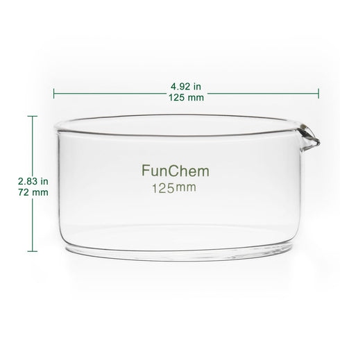 Crystallizing Dish with Spout, Borosilicate Glass Reusable Crystallizing Dishes for Crystallization and Evaporation, O.D. 125 mm, 500 ml, Laboratory and Kitchen Use