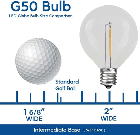 25 Pack G50 Bulbs, E17/C9 7 Novelty Lights Outdoor Patio Globe Replacement Clear, Intermediate Base, Watt