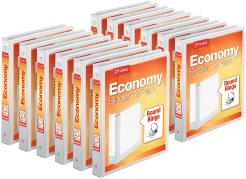 Cardinal Economy 3-Ring Binders, 1", Round Rings, Holds 225 Sheets, White, Carton of 12