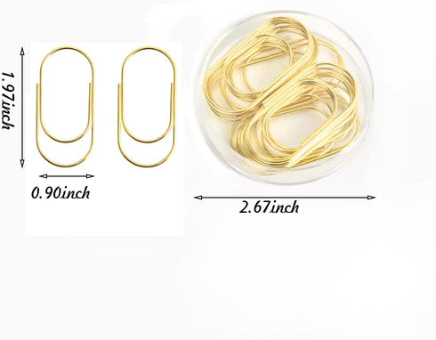 Gold Jumbo Paper Clips, 20pcs Oversized, 50mm/2 inch, Non Skid Smooth Finish Steel Wire Office Supply