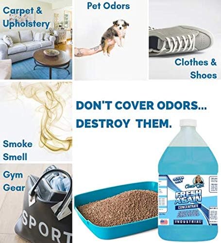 | FRESH AGAIN Odor Remover & Deodorizer - Neutralizes Foul Odors in Upholstery, Carpet, Air, Shoes, Rugs, Clothes, Dog Beds, Litter Boxes | Industrial Strength Concentrate - 1 Quart