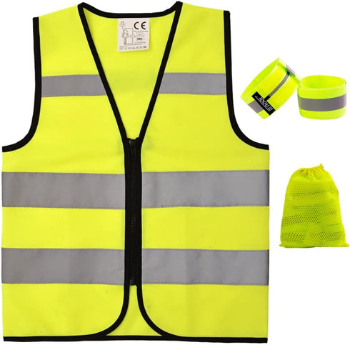 Hi Vis Kids Safety Vest with 2 Reflective Bands & Bag, Toddler Construction Vest for Cycling & Running