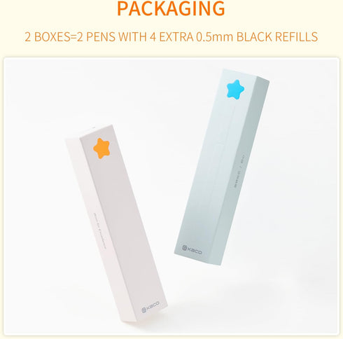 Kaco FIRST Gel Pens, Cute Stationery, 2 Pieces Black Ink with 4 Extra Refills, 0.5mm Fine Point, Aesthetic Star Pens
