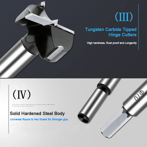 Carbide Forstner Drill Bit 2-3/4 Inch, Tipped Bit for Wood Drilling, Hinge Cutter Tool Kits for Hard Wood, Plywood,