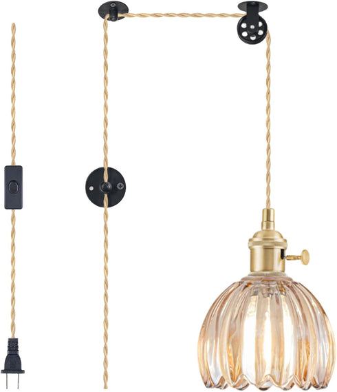 Plug in Pendant Light Fixtures, Hanging Light Fixture Vintage Glass Pendant Light,