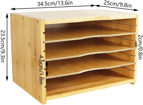 File Organizer with 3 Adjustable Shelves, Bamboo Document Letter Tray for Desktop Office Home Study Workstation Desk