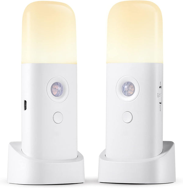 CREWEEL Rechargeable Motion Sensor Night Light, Battery Operated nightlights, Dimmable Motion Sensor