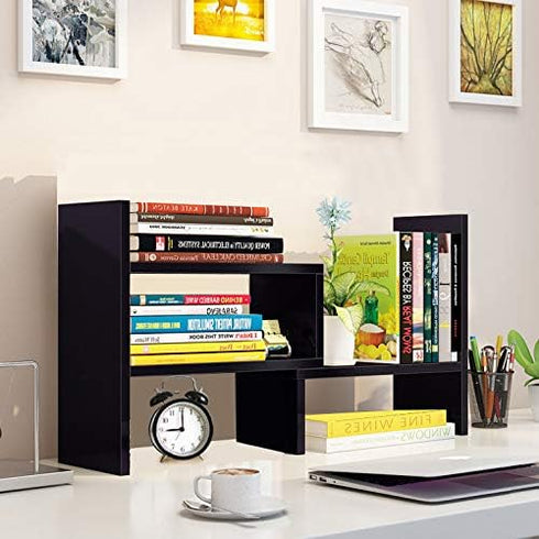Hossejoy Desk Shelf, Adjustable Desktop Storage Organizer, Wood Display Shelf Rack, Office Supplies Desk Organizer