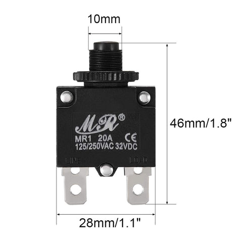 uxcell 2Pcs Thermal Overload Protector 20A AC 125/250V Push Button Reset Circuit Breaker with Knob