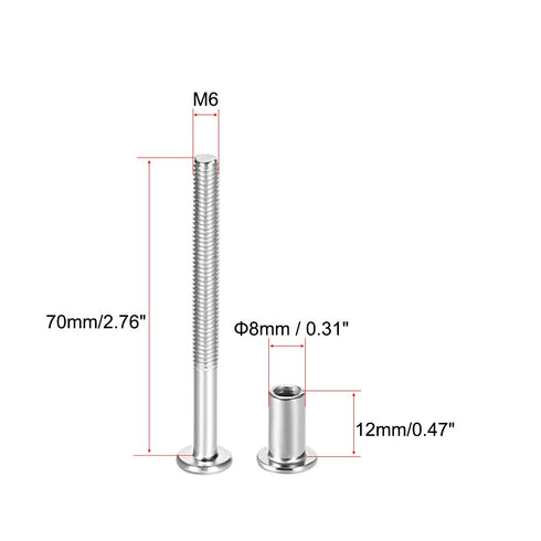 uxcell 5 Sets Screw Post for 5/16"(8mm) Hole Dia, Male M6x70mm Belt Buckle Binding Bolts Leather Fastener Stainless