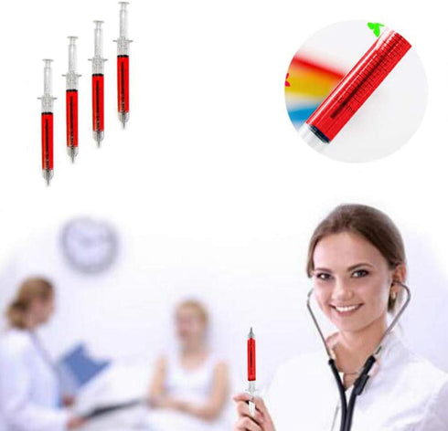 Syringe Pen, Nurse Pen Writes in Black Ink, Imaginary Doctor Play, School Supplies (Red, 60 Pcs)