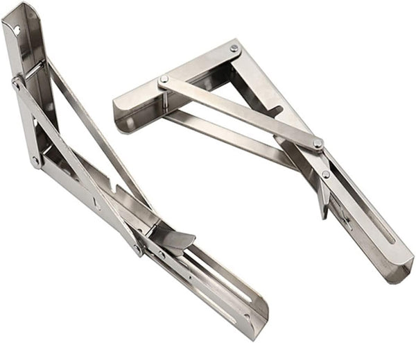 LALAFINA 2pcs Stainless Steel Folding Triangle Brackets Heavy Duty Wall Mounted Shelf